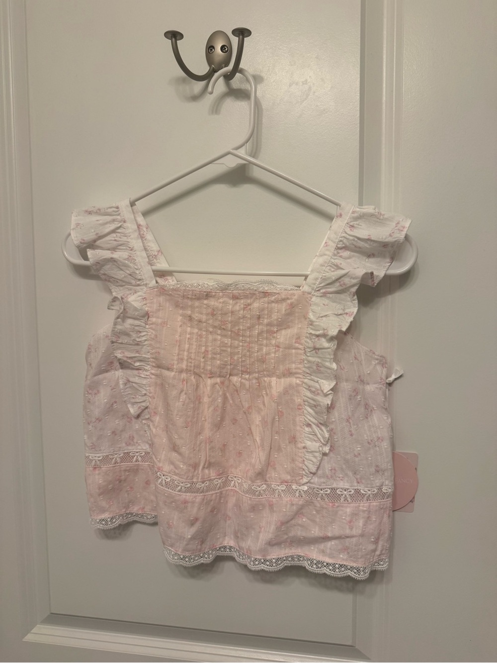 Love Shack Fancy Girls Pink Floral Ruffle Tank Top